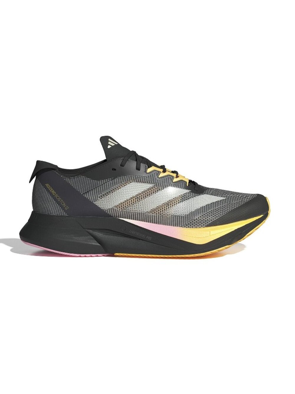 adidas Adizero Boston 12 M Size 9 Men Running Shoes Black Yellow White IF9212